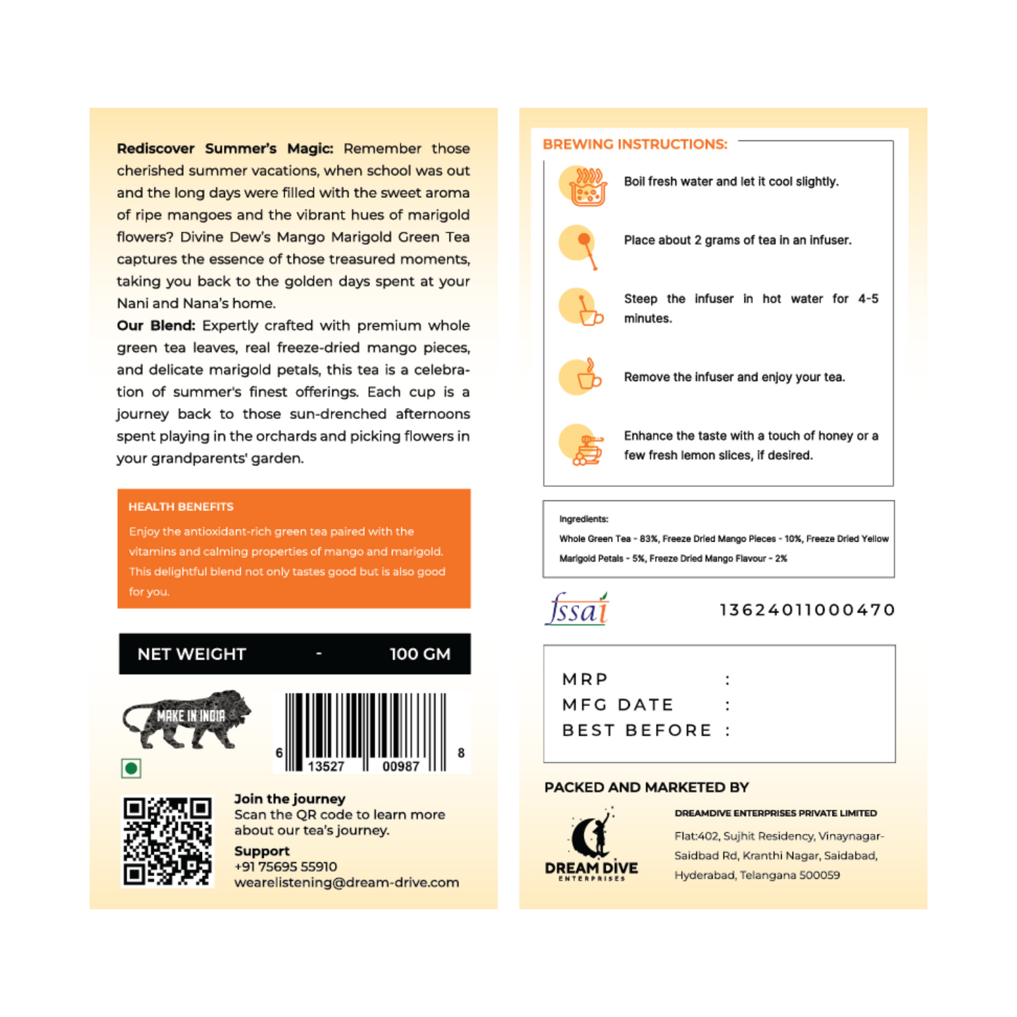 Mango Marigold Green Tea - 100Gm